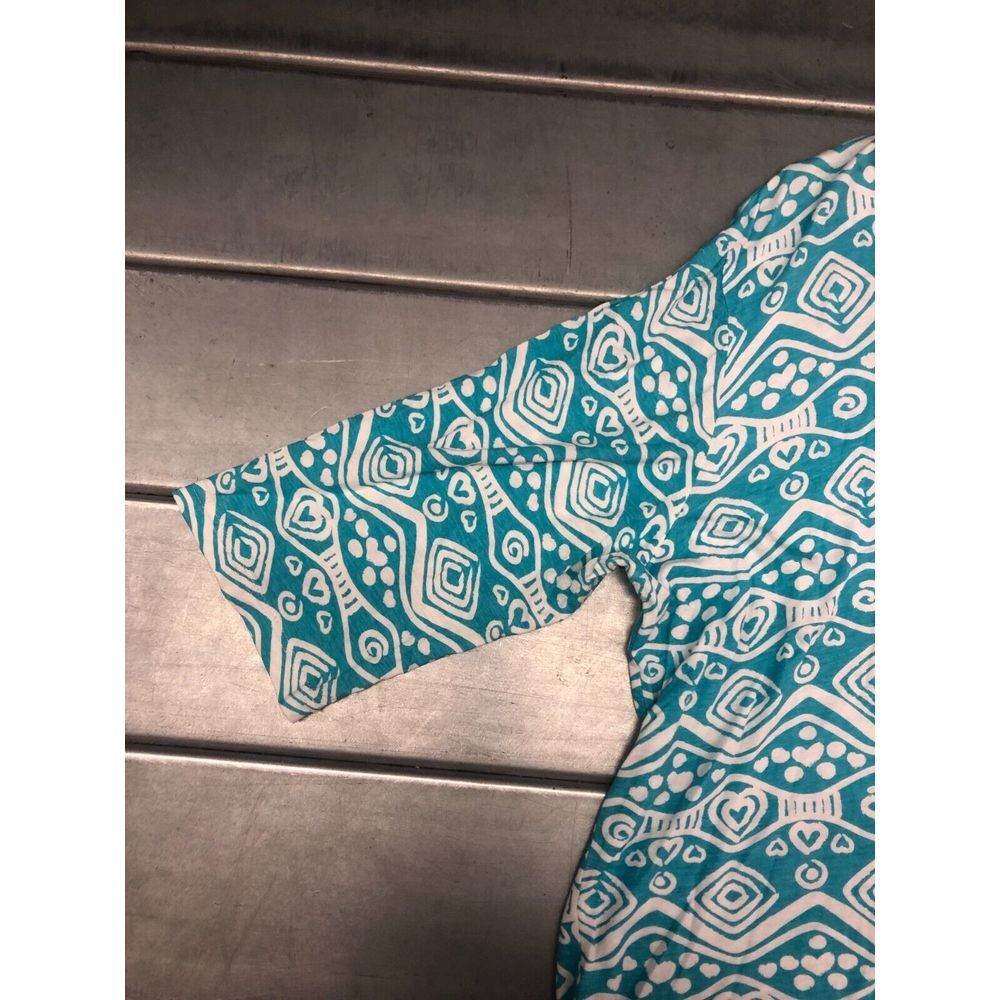 Lulu B Blouse‎ Top Womens XL Blue White Geometric 3/4 Sleeve Lightweight Beach - Picture 6 of 10